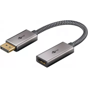 Plus DisplayPort naar HDMI-adapterkabel, 4K @ 60Hz (grijs, 20 cm, 32 Gbit/s)