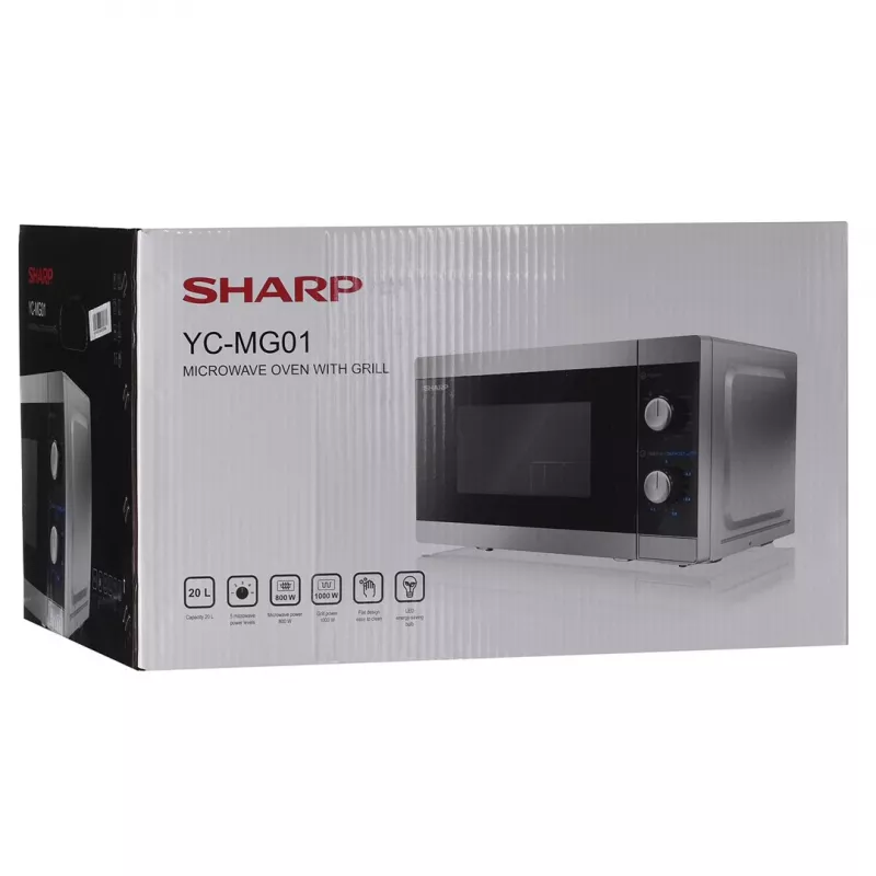 Sharp YC-MG01E-S combimagnetron met grill, 20 l, 800 W, vrijstaand, zilver/zwart