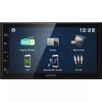 Kenwood Electronics DMX129DAB. Productkleur: zwart, DIN-formaat: 2 DIN, uitgangsvermogen: 64 W. Audio D/A-converter: 24bit, ondersteunde audioformaten: