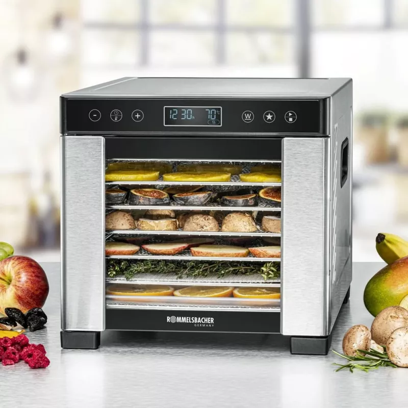 Rommelsbacher DA 650 voedseldroger 600 W, 7 etages, 35–75 °C, timer 99 u, roestvrij staal/zwart