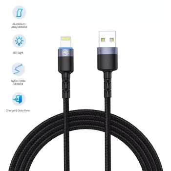 USB-naar-Lightning-datakabel Tellur 1,2 m nylon gevlochten zwart