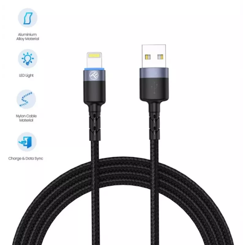 USB-naar-Lightning-datakabel Tellur 1,2 m nylon gevlochten zwart