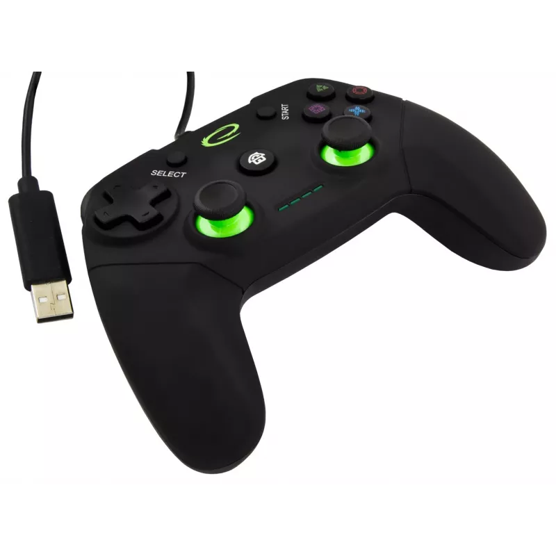 Esperanza EGG110K Vanquisher bedrade USB-gamepad voor pc/PS3, met trillingen, 12 knoppen, 2 analoge sticks, zwart/groen