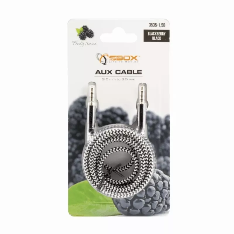 Sbox AUX-kabel 3,5mm naar 3,5mm Blackberry zwart 3535-1.5B