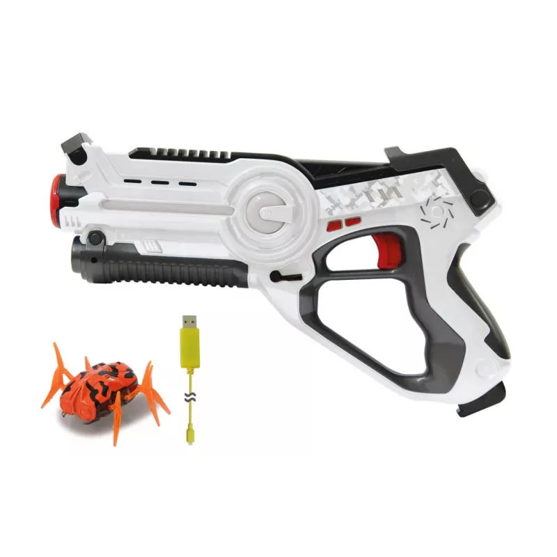 Jamara 410065 Impulse Laser Bug Hunt Set, speelgoedlaserpistool met schietschijf, wit/oranje