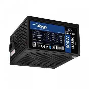 Akyga Classic AK-C1-600 ATX-voeding 600 W, 80 PLUS, actieve PFC, 120-mm-ventilator