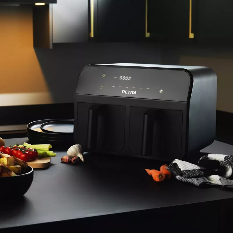 Heteluchtfriteuse Petra PT4750BLKVDEEU7, tweekamer, 3,7 L inhoud, zwart