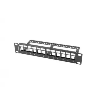 Rack-blindplaat LANBERG PPKS-9112-B, 12-poorts, 1HE, metaal, grijs, 254×44,5×99,3 mm