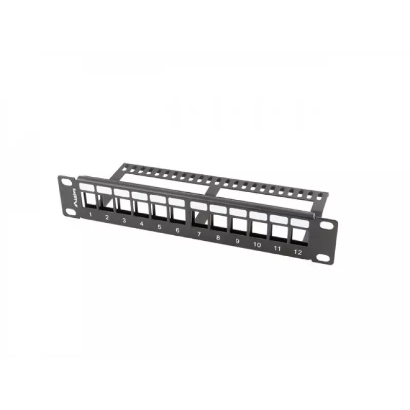 Lanberg PPKS-9112-B Leeg patchpaneel 12 poorten 1U 10 inch met Keystone-organizer, zwart