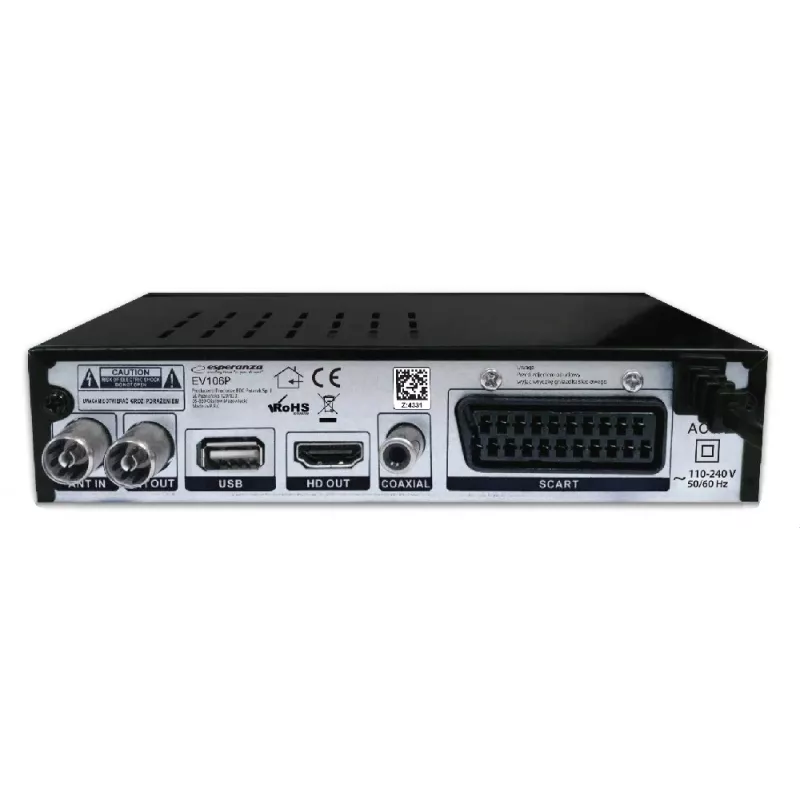 Set-top-box ESPERANZA EV106R kabeltuner DVB-T2 / DVB-C HEVC H.265, HDMI, USB, PVR, Dolby Digital, 174–790 MHz, zwart