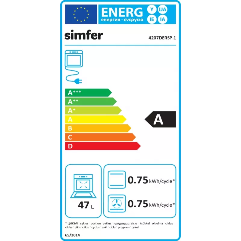 Inbouwoven SIMFER 4207DERSP.1 — 47 L, multifunctioneel, handmatige pop-up-knoppen, zwart, 59,5×45 cm