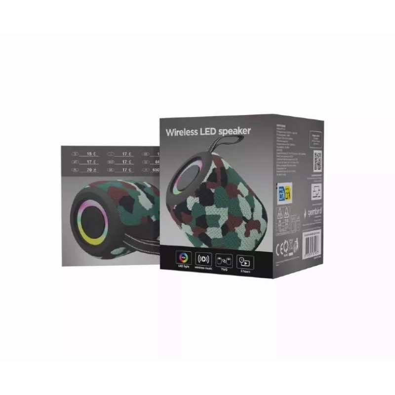 Gembird SPK-BT-LED-05-CM draagbare Bluetooth-speaker met LED, camouflage
