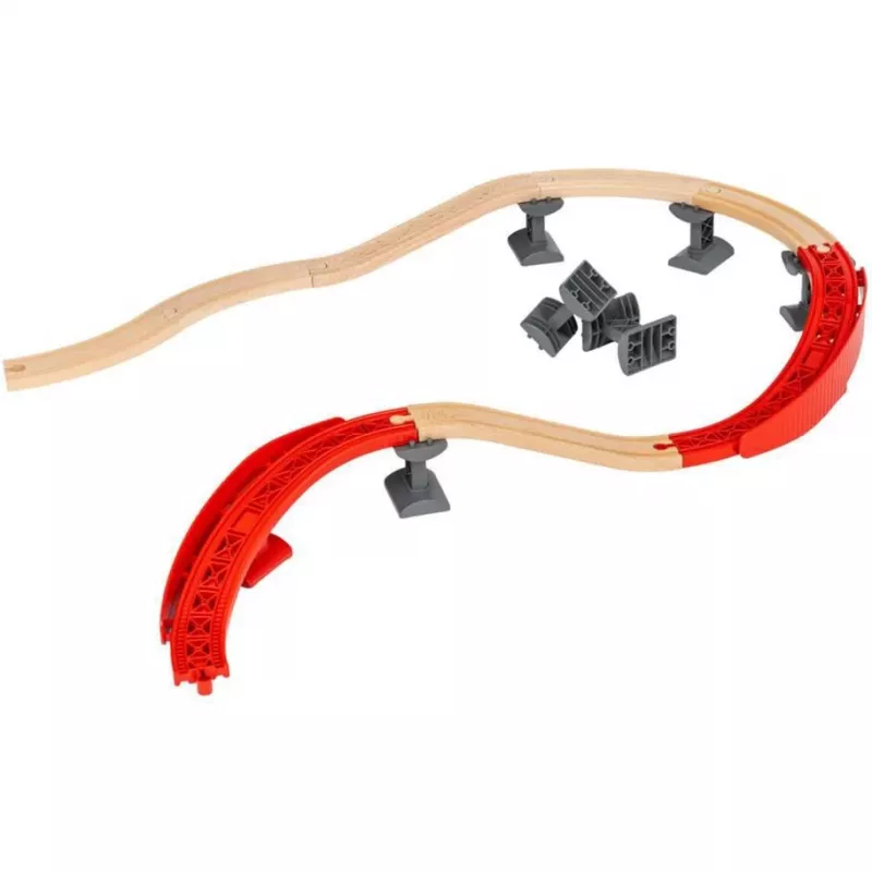 World railpakket berg en dal, trein hout/rood, 16-delige