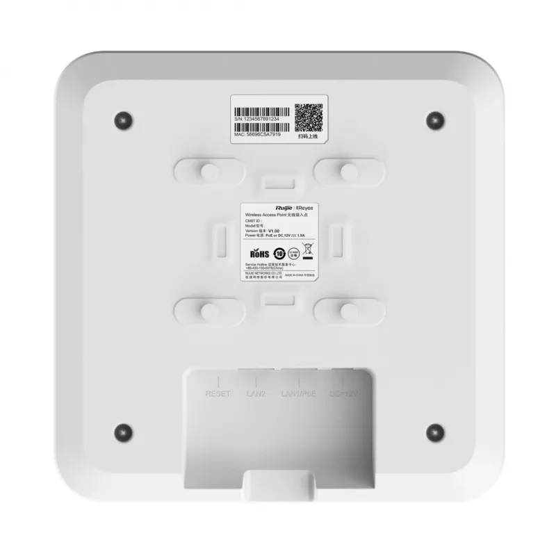 Ruijie Reyee RG-RAP2200(E) draadloos access point, WiFi 5 AC1276, dualband 2,4/5 GHz, 2x GbE, PoE-ingang, plafondmontage voor binnen, Mesh