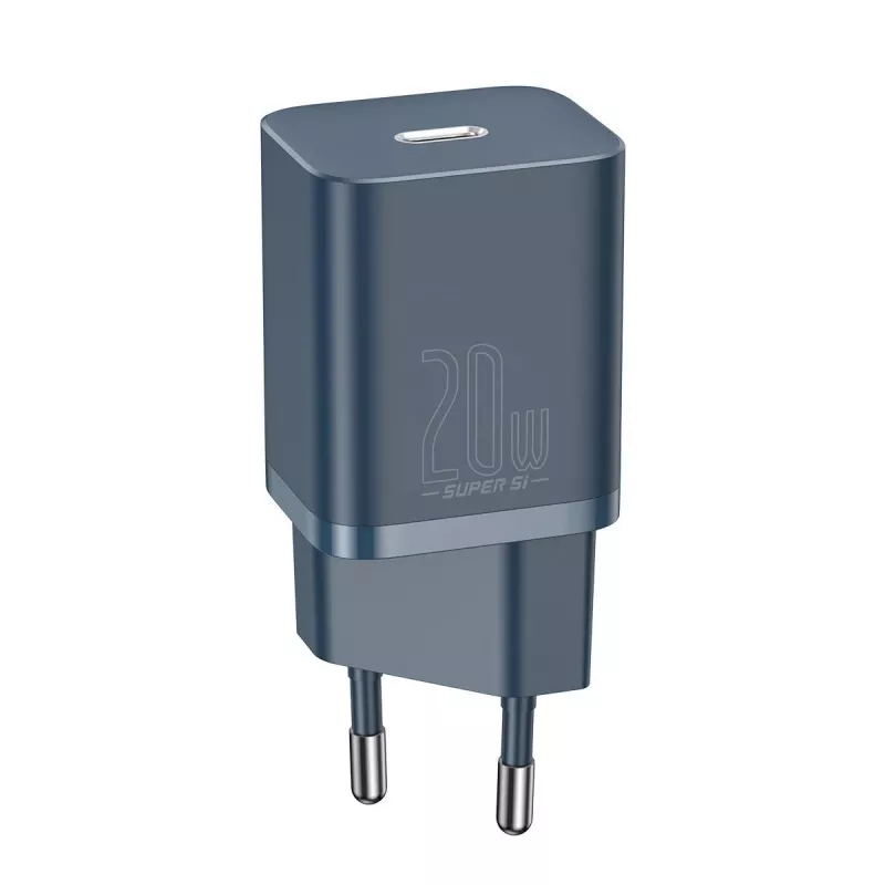 Baseus Super Si Power Charger met USB-C naar Lightning-kabel 20W blauw