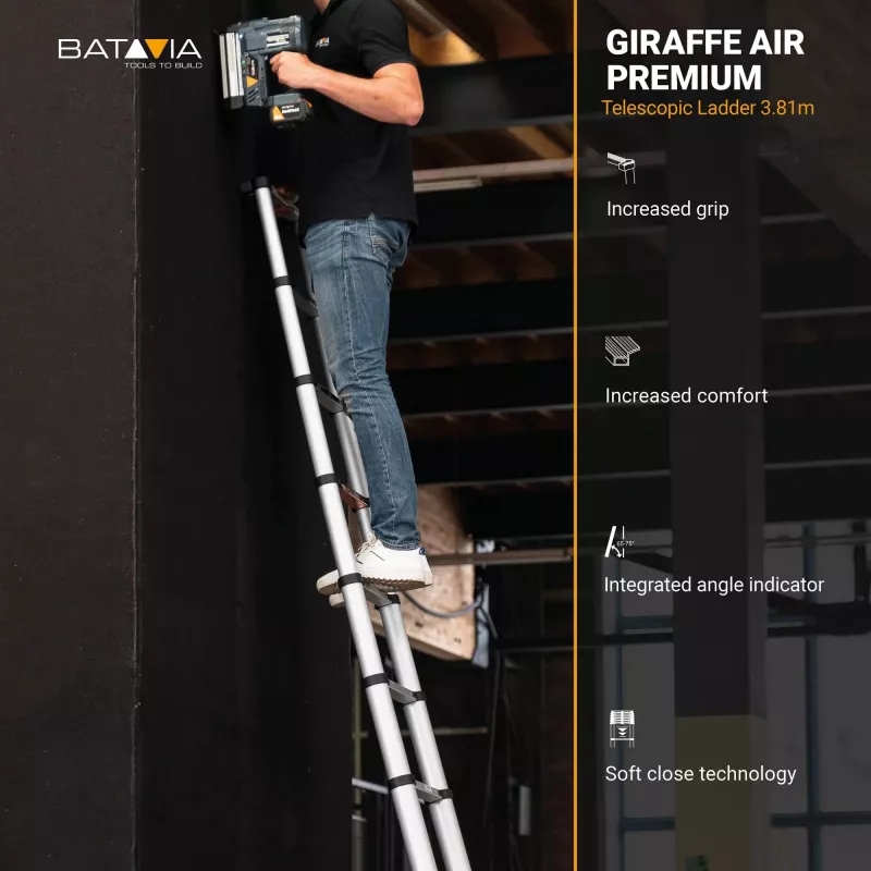 Telescoopladder Batavia B.V. Giraffe AIR 3,81 m, compacte uitschuifbare aluminium ladder