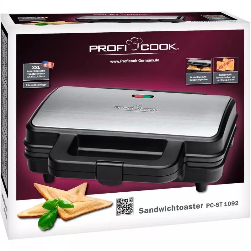 ProfiCook PC-ST 1092 - sandwichmaker - 900 W - RVS/zwart