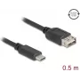 USB-kabel DELOCK 81535 USB 2.0, USB-C naar USB-A, 0,5 m, zwart