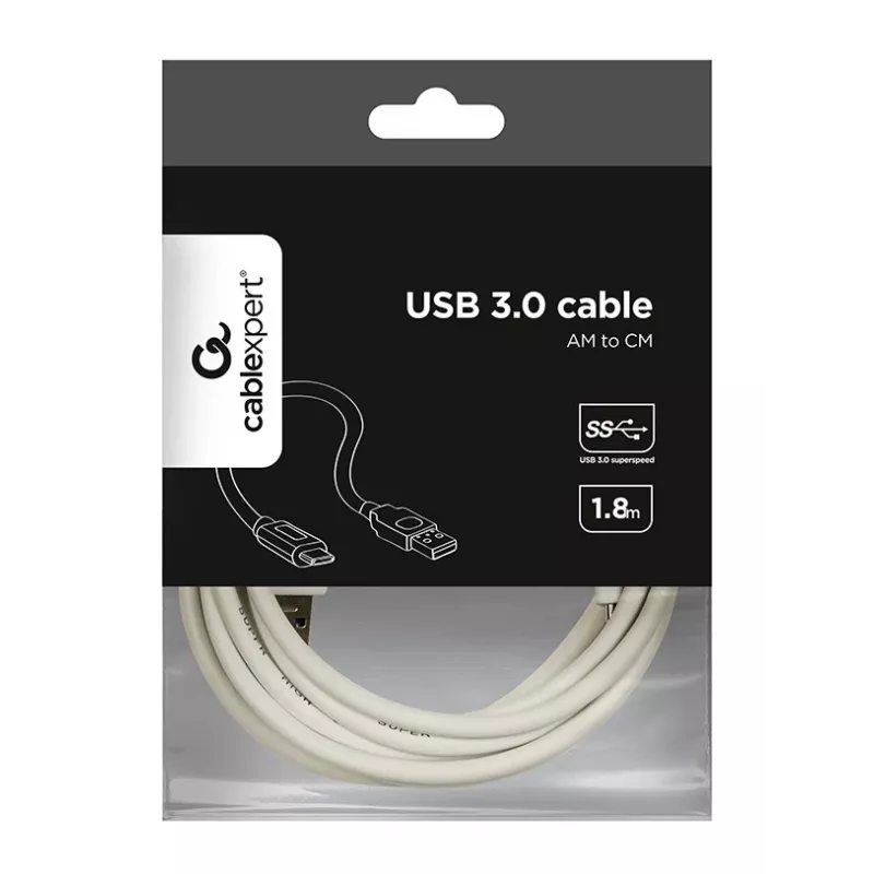 Gembird CCP-USB3-AMCM-6-W USB 3.0-kabel, USB-A naar USB-C, 1,8 m, wit