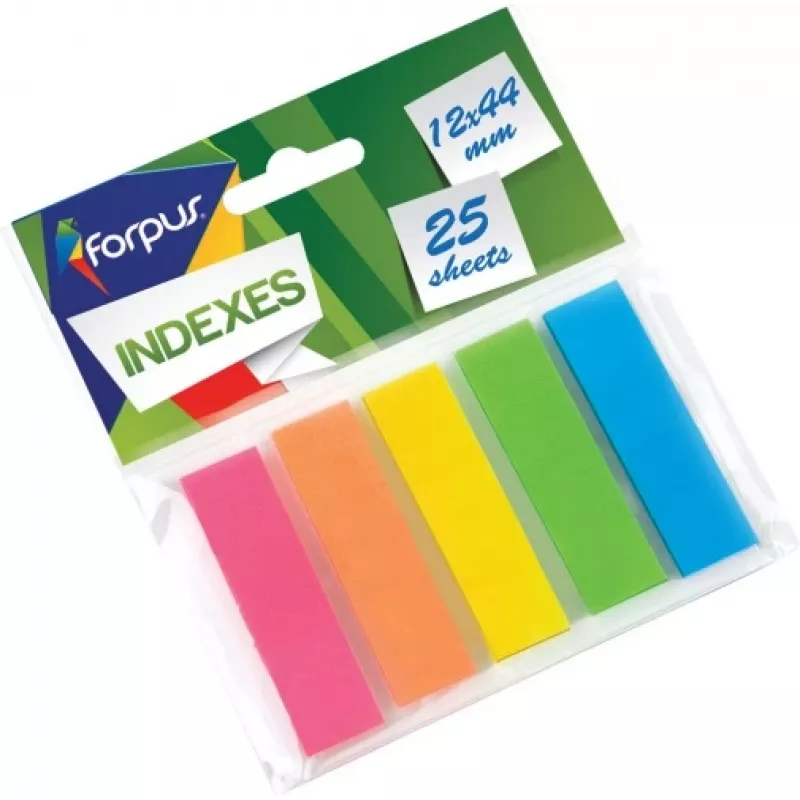 Papieren index Forpus, 12x44 mm, assorti, kunststof (5x25)