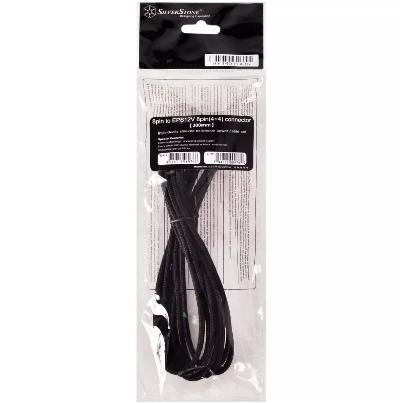 SilverStone SST-PP07-EPS8B verlengkabel van 8-pins EPS naar 4+4-pins ATX/EPS, 0,3 m, zwart