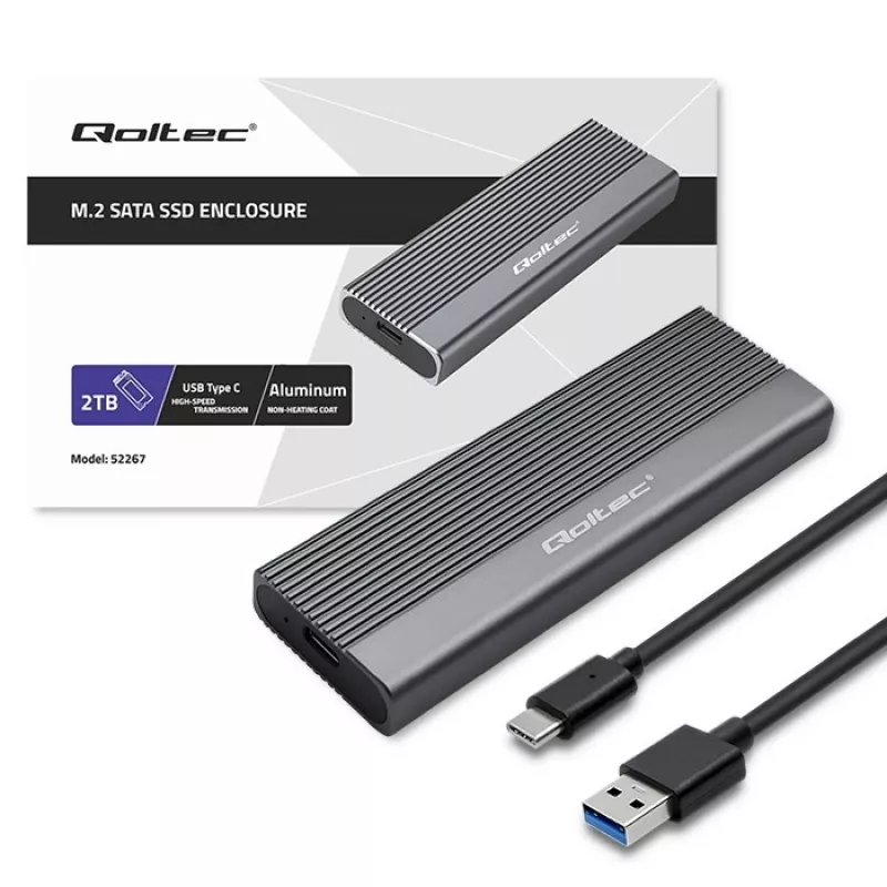 Qoltec behuizing voor M.2 SATA (NGFF) SSD, USB-C