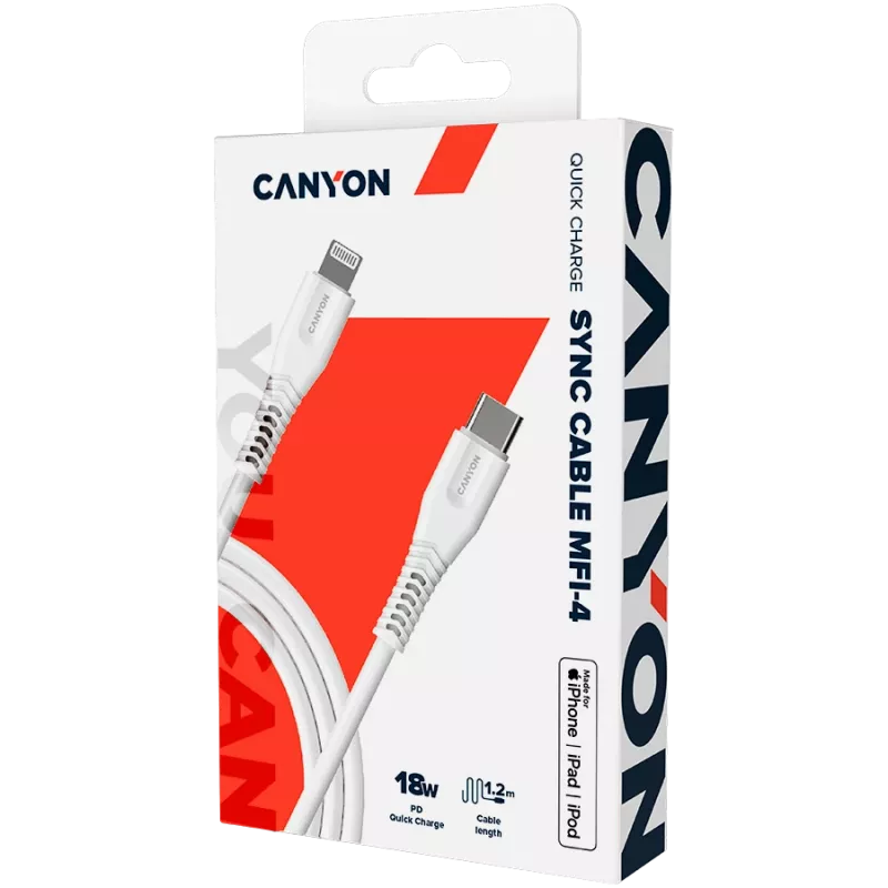CANYON kabel MFI-4 Type-C naar Lightning 1,2m wit