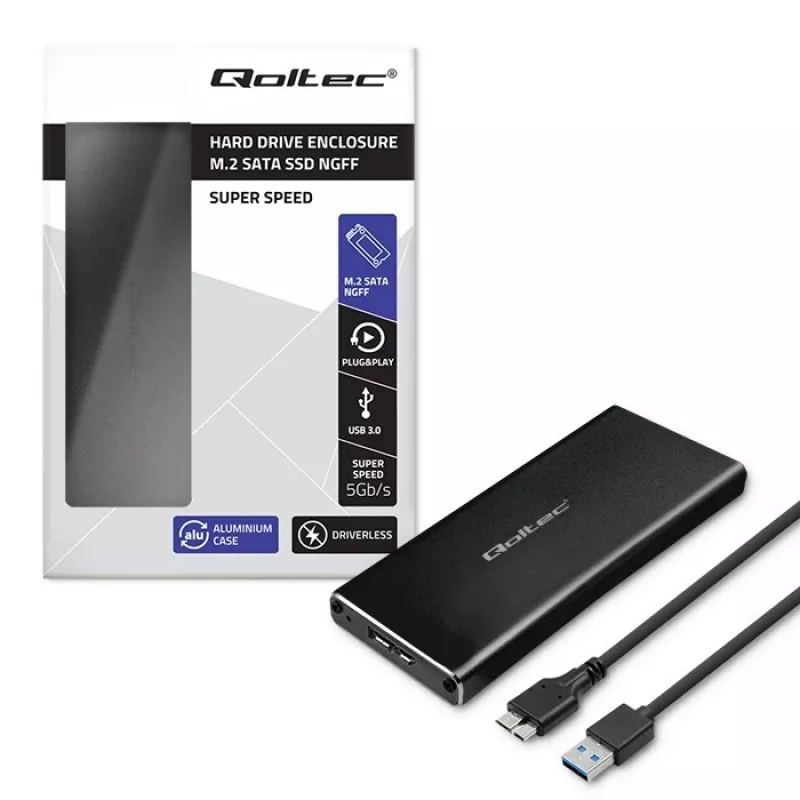 M.2 SATA SSD-behuizing QOLTEC 51854 USB 3.0 gereedschapsloos