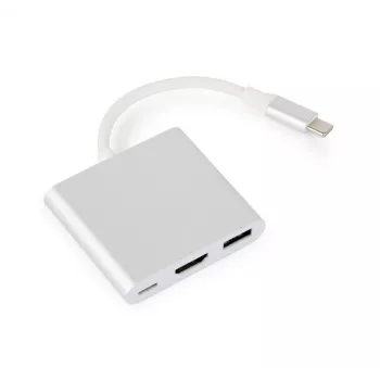 USB-grafische adapter GEMBIRD A-CM-HDMIF-02-SV, HDMI-uitgang, tot 3840×2160, zilver, 58,5×51×11,6 mm