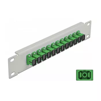 Glasvezel-patchpaneel DeLOCK 10 inch 12 poort SC Simplex groen 1HE grijs
