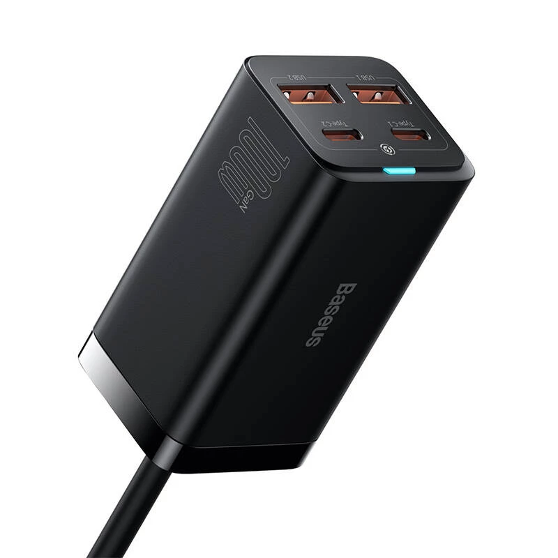 Baseus GaN3 Pro CCGP000101 bureaulader 100 W, 2x USB-C + 2x USB-A, PD 3.0, QC 4.0+, 1,5 m kabel, zwart