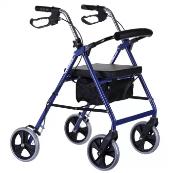 Rollator met vier wielen en zitting, blauw/zwart