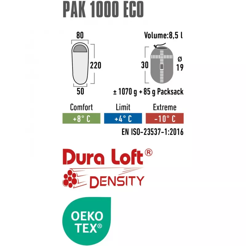 Mumienslaapzak Pak 1000 ECO (donkergroen/rood)