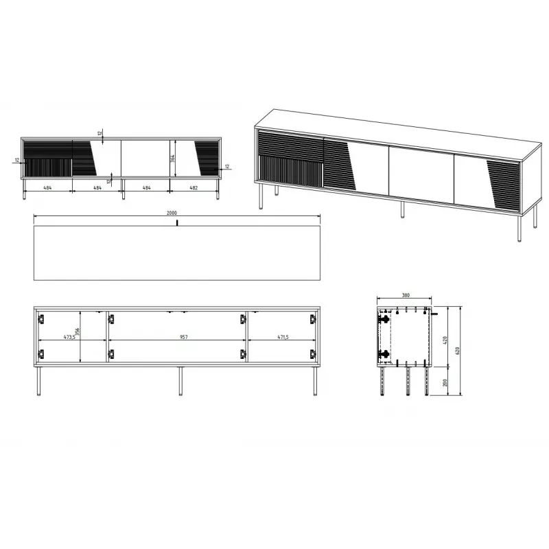 RTV-meubel ABI 4D 200x38x62 wit mat