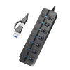 USB 3.2 Gen 1-hub, 7 poorts met aan-/uitschakelaar, zwart