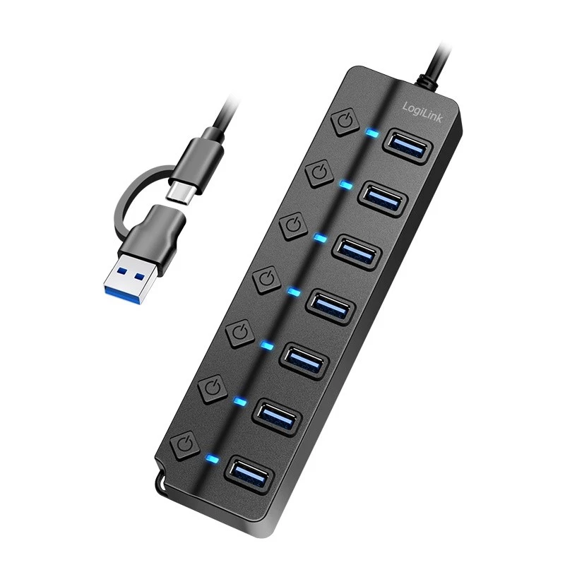 USB 3.2 Gen 1-hub, 7 poorts met aan-/uitschakelaar, zwart