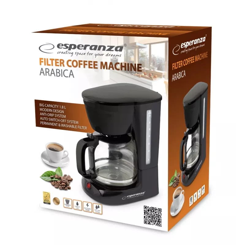 Filterkoffiezetapparaat ESPERANZA EKC005 — 1,8 l waterreservoir, zwart, 950 W