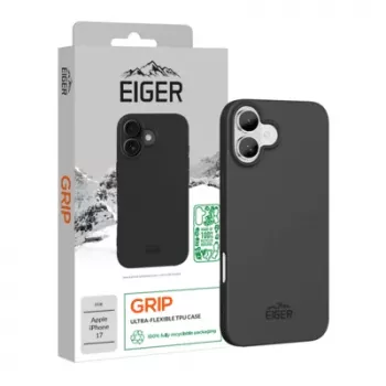 Beschermhoes met grip Eiger voor iPhone 17 – zwart, robuuste lichte schaal
