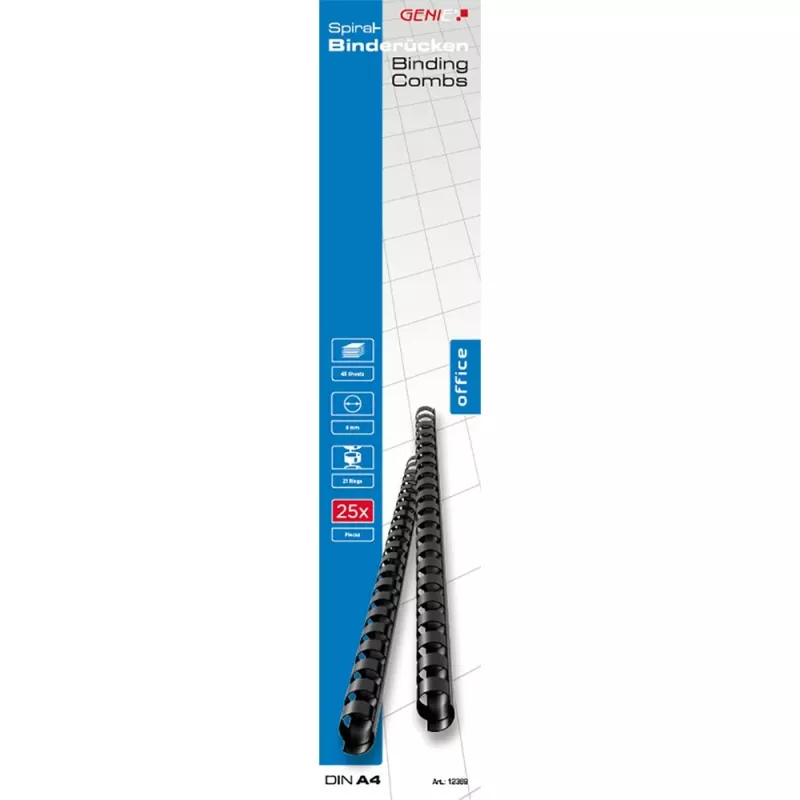 Genie 12369 - Binderringen - zwart - 45 bladen - kunststof - 8 mm - 80 mm
