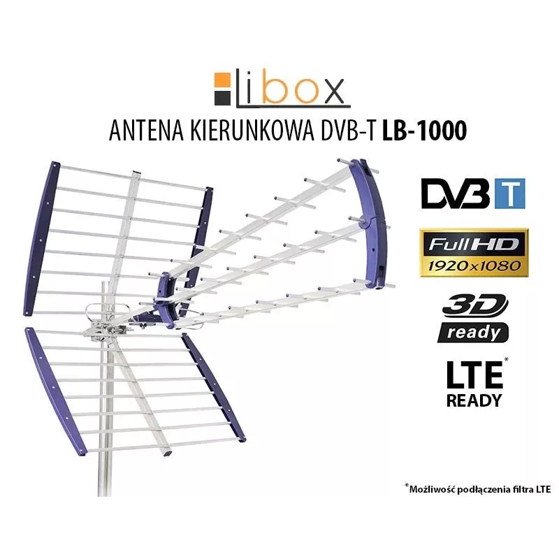 Binnen-/buiten-tv-antenne LIBOX LB-1000, gericht DVB-T/T2, 16,5 dBi winst, 600×1050×800 mm, aluminium