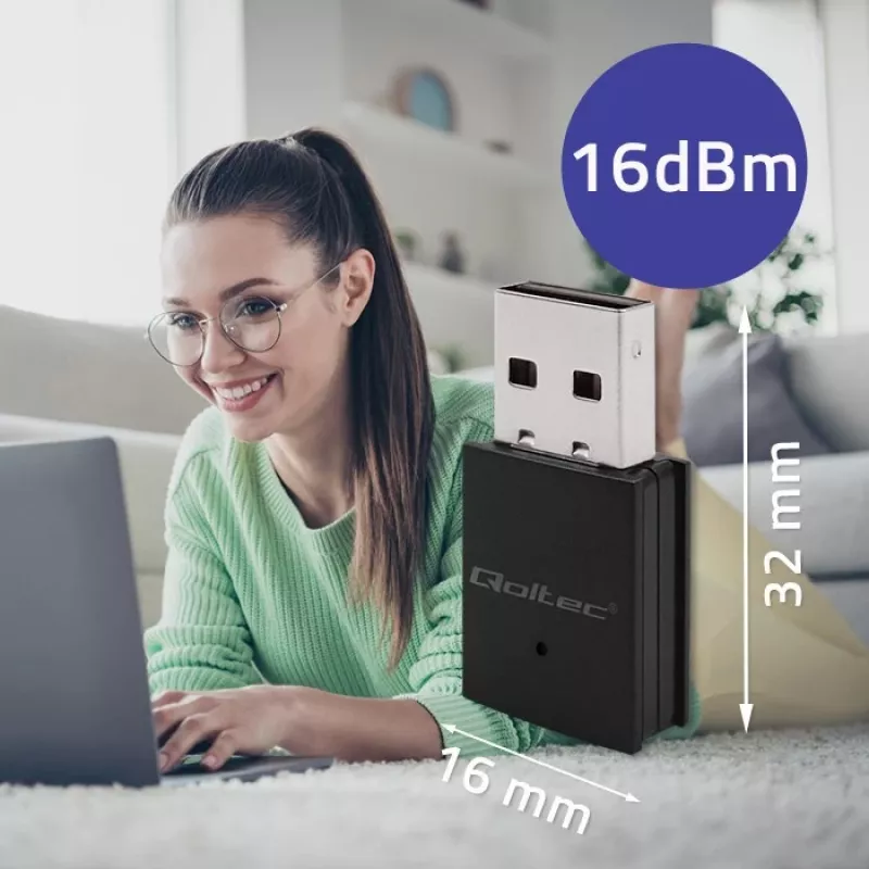 Compacte draadloze mini-USB-WLAN-adapter QOLTEC 57007 – single-band 2,4 GHz, tot 150 Mbit/s, interne antenne