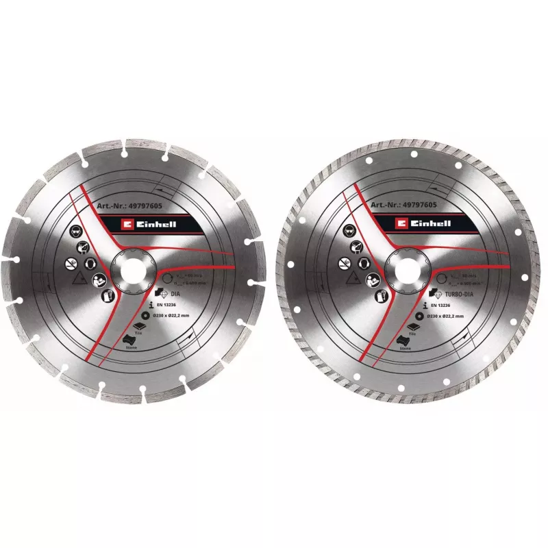 Diamantschijvenset voor haakse slijper EINHELL 230×22,23×1,8 mm, turbokrans, 2 stuks