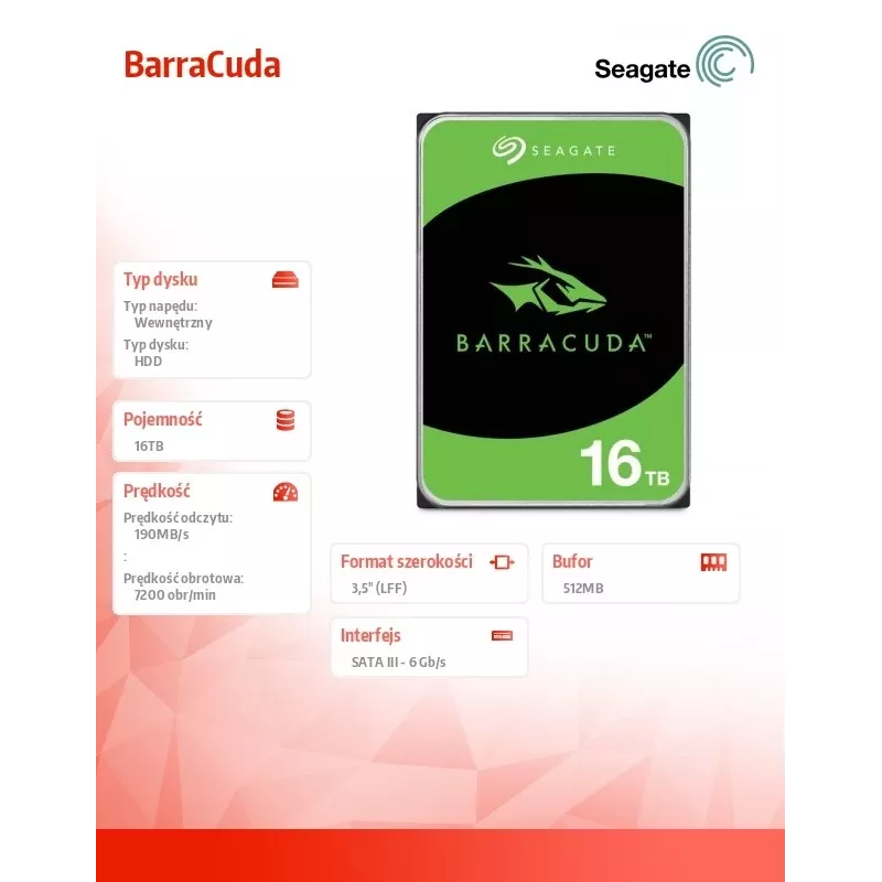 Seagate Barracuda 16TB interne harde schijf 7200 rpm 512 MB 3.5 inch Serial ATA