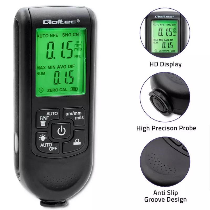 Qoltec lakdiktemeter met LCD-display | 0~2000 µm