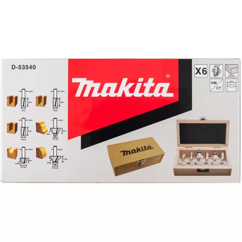 Makita - freesbitset - voor kunststof, massief hout - 6 stuks (D-53540)