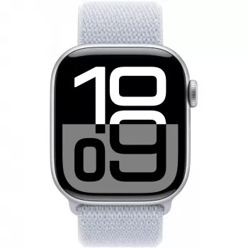 Apple Watch Series 10 aluminium behuizing GPS + Cellular 42 mm zilver sport loop blauw cloud