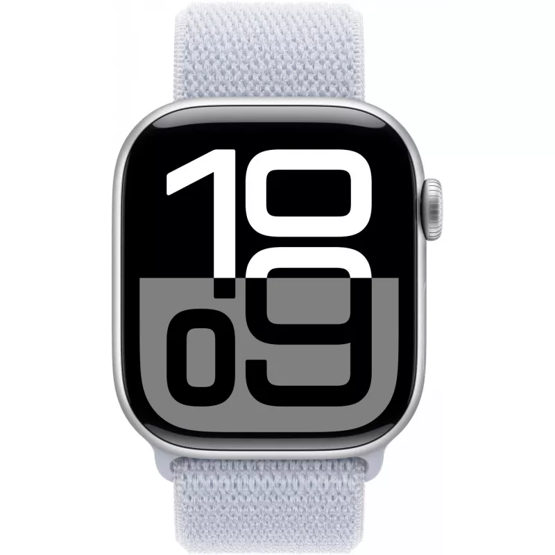 Apple Watch Series 10 aluminium behuizing GPS + Cellular 42 mm zilver sport loop blauw cloud