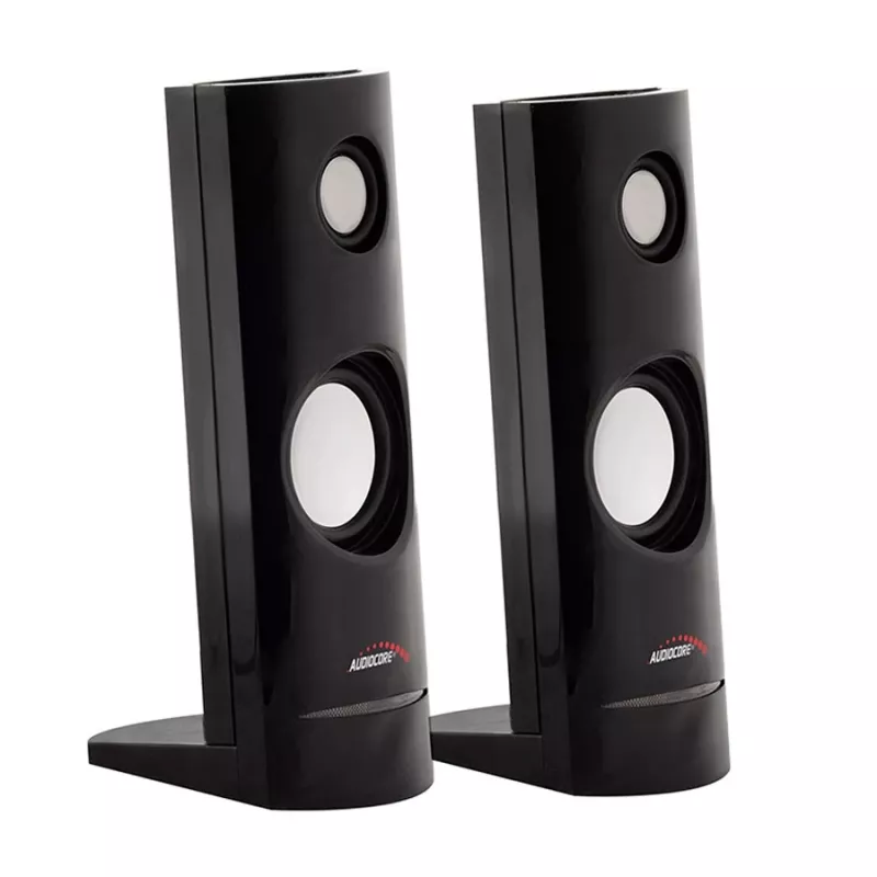 Bekabelde 2-weg-pc-luidspreker Audiocore AC860, 2.0 kanalen, 4 W RMS, USB-voeding, 3,5 mm ingang, zwart