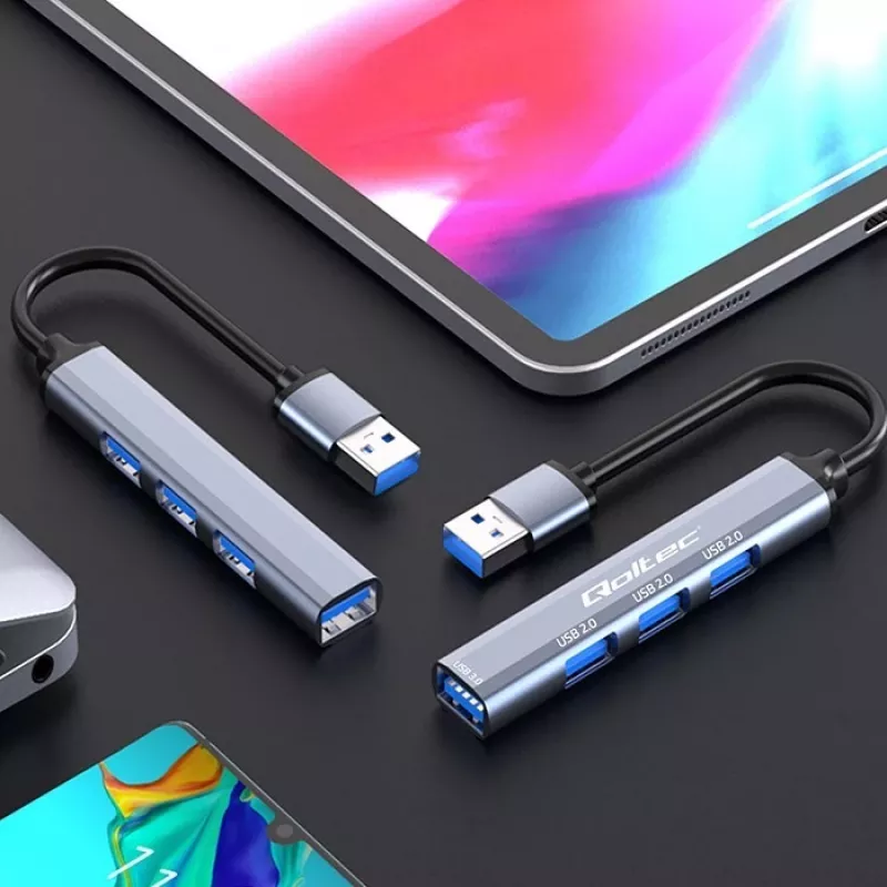 USB-hub QOLTEC 53793 — USB 3.0 ingang, 3× USB 2.0 aansluitingen