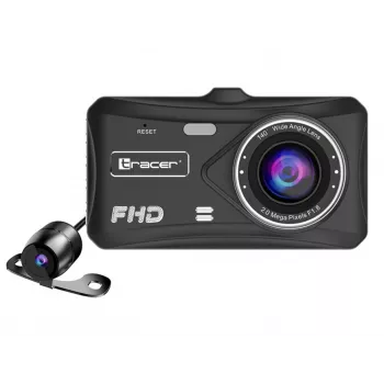 Dashcam TRACER 4TS Full HD dual-channel-dashcam, 2 MP hoofdcamera, 0,4 MP binnencamera, 140°/60° hoek, 4 inch IPS-display, 150 mAh accu, aluminium behuizing, parkeerassistent